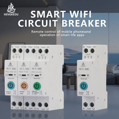 63A 1p+N WiFi Smart Switch with Energy Meter Kwh Metering Monitoring Timer Relay MCB Tuya Smartlife Voltage Current Protection