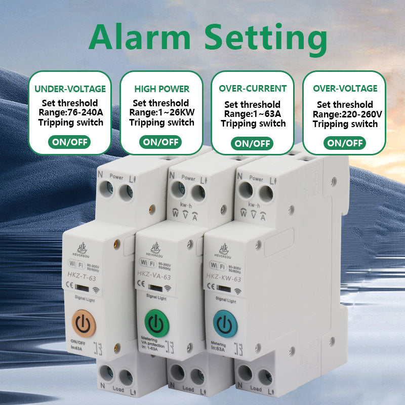 63A 1p+N WiFi Smart Switch with Energy Meter Kwh Metering Monitoring Timer Relay MCB Tuya Smartlife Voltage Current Protection