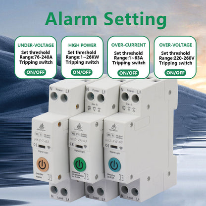 63A 1p+N WiFi Smart Switch with Energy Meter Kwh Metering Monitoring Timer Relay MCB Tuya Smartlife Voltage Current Protection