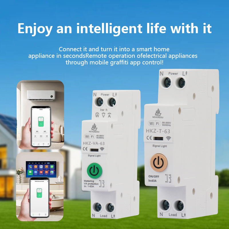63A 1p+N WiFi Smart Switch with Energy Meter Kwh Metering Monitoring Timer Relay MCB Tuya Smartlife Voltage Current Protection