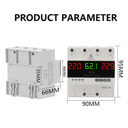 4 Pole 63A 100A 3-Phase ATS Automatic Transfer Switch, Dual Power Generator Changeover Switch with LED Digital Display - 230V DIN Rail Mounted