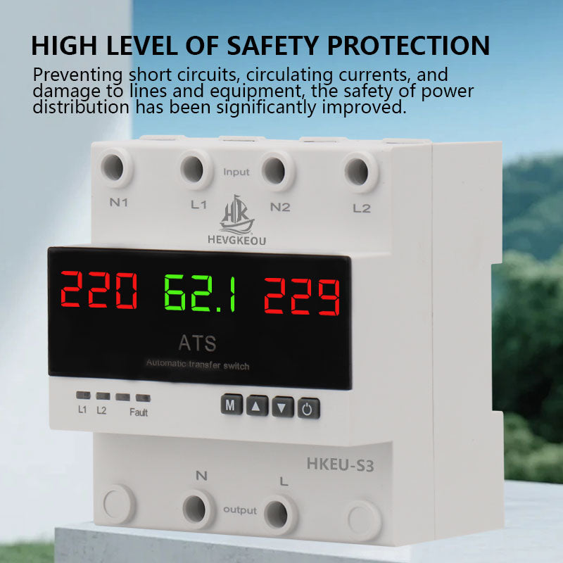 4 Pole 63A 100A 3-Phase ATS Automatic Transfer Switch, Dual Power Generator Changeover Switch with LED Digital Display - 230V DIN Rail Mounted