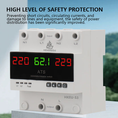 4 Pole 63A 100A 3-Phase ATS Automatic Transfer Switch, Dual Power Generator Changeover Switch with LED Digital Display - 230V DIN Rail Mounted