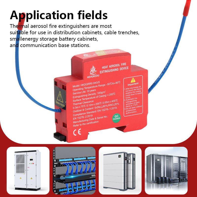 Compact N₂ Aerosol Fire Suppression Module | DIN Rail Mount for Distribution Boxes with Flame-Retardant PC Housing & Strong Adhesive