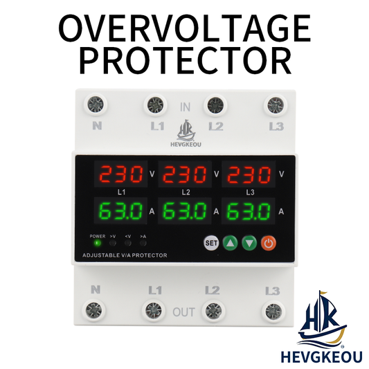 HEVGKEOU 3-Phase Adjustable Voltage/Current Protector | 230V 63A Three-Phase Voltage & Current Monitor | Over/Under Voltage & Overcurrent Protection Relay for Industrial Applications | Digital Display