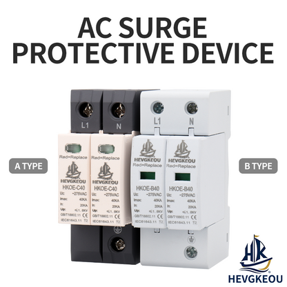 AC Surge Protective Device (SPD) 2P 40kA A/B Type HKQE-C40/B40 275VAC Lightning Surge Arrester for Home Industrial CE Certified