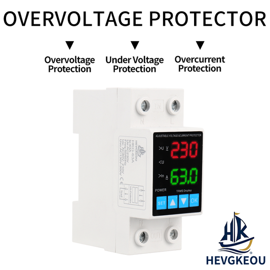 Adjustable 3-in-1 Protection Relay | DIN Rail Mount for Over/Under Voltage & Over Current | 40A/63A 230V AC | Voltage Monitoring Relay for Motors, Pumps & HVAC Equipment