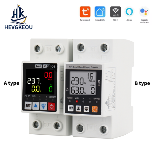 TUYA WiFi Earth Leakage Protector 63A | Smart Over/Under Voltage Relay Switch with Energy kWh Meter for Home & Industry | Alexa/Google Home Compatible RCBO