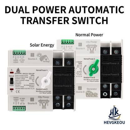 230V 125A 2P Automatic Transfer Switch (ATS) | DIN Rail | Backup Generator & Solar Transfer Switch