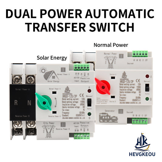 ATS 110V 125A 2P Automatic Transfer Switch | Solar/Utility/Generator Dual Power Source Switching | DIN Rail Mounting