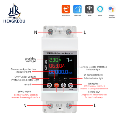 Smart Home WiFi Circuit Breaker by HEVGKEOU | Auto Reclosing with Remote App Control & Real-Time Voltage Monitoring | Tuya-Compatible Smart MCB for Home Automation