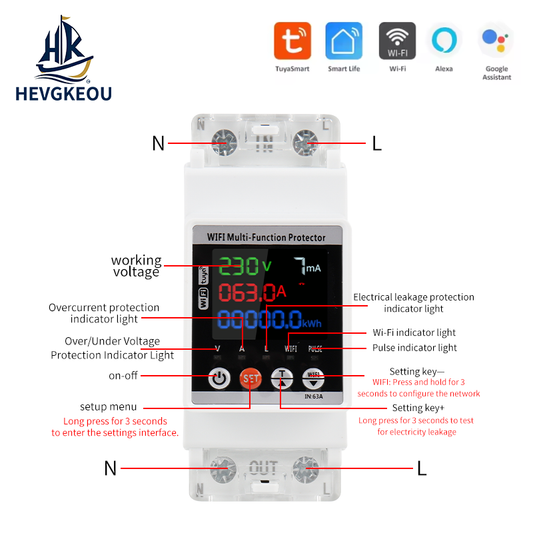 Smart Home WiFi Circuit Breaker by HEVGKEOU | Auto Reclosing with Remote App Control & Real-Time Voltage Monitoring | Tuya-Compatible Smart MCB for Home Automation
