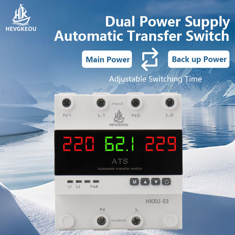 4 Pole 63A 100A 3-Phase ATS Automatic Transfer Switch, Dual Power Generator Changeover Switch with LED Digital Display - 230V DIN Rail Mounted
