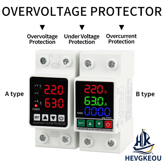 Adjustable Single-Phase Voltage Protector 220V 63A | Digital Voltage & Current Monitor with Over/Under Protection | Voltage Monitoring Relay for Home Appliances, HVAC & Pumps | DIN Rail Mount