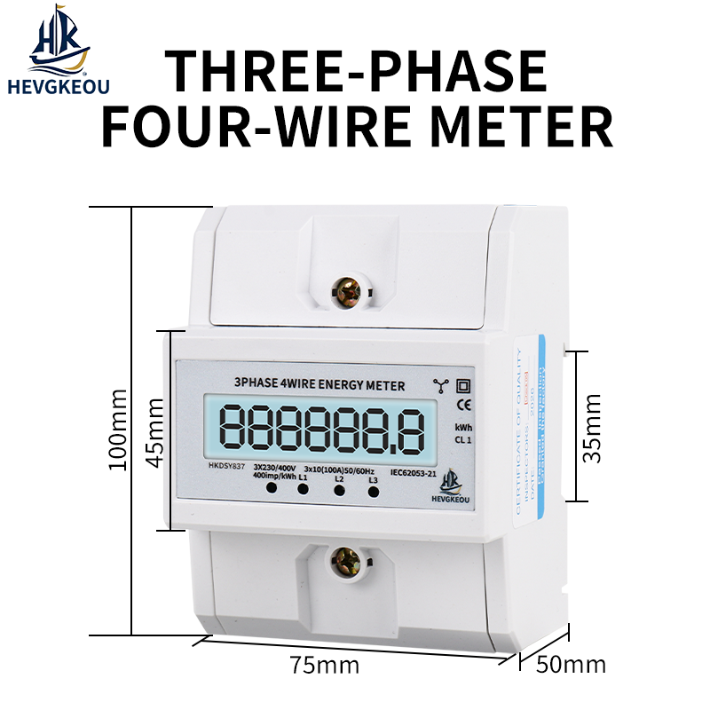 3 Phase DIN Rail kWh Meter AC 230/380V 100A | 4-Wire Energy Consumption Monitor with LCD Backlight | Three-Phase Active Power Meter for Industrial & Commercial Submetering