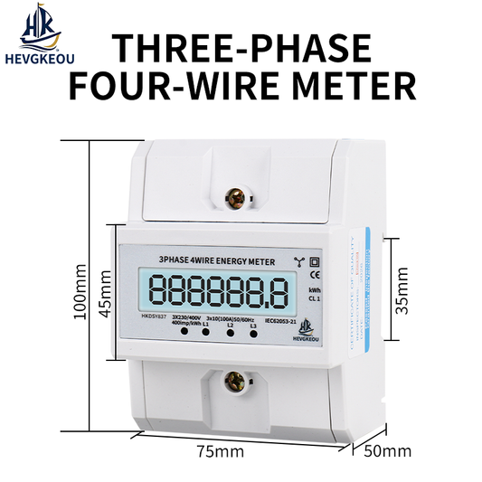 3 Phase DIN Rail kWh Meter AC 230/380V 100A | 4-Wire Energy Consumption Monitor with LCD Backlight | Three-Phase Active Power Meter for Industrial & Commercial Submetering