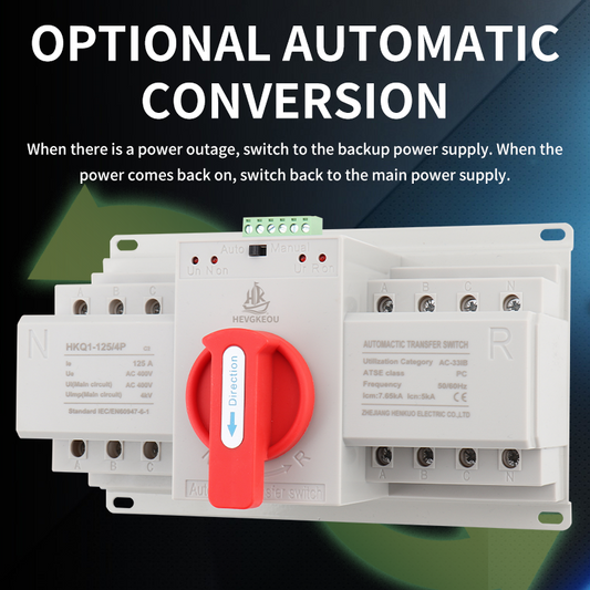 4P 63A/125A Automatic Transfer Switch (ATS) | 400V Dual Power Changeover | Manual/Auto for Industrial Generators | CE Certified