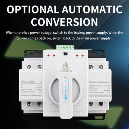 63A ATS with Built-in MCB | 2P Automatic Transfer Switch | 230V Dual Power Changeover with Circuit Breaker Protection