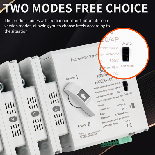 4P 100A Automatic Transfer Switch (ATS) | 400VAC Dual Power Changeover | Auto/Manual Operation for Uninterrupted Power | CE Certified