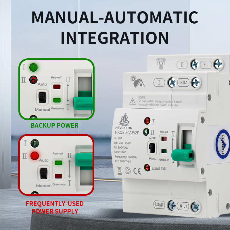 AE 2P 80A Smart ATS for Solar Inverter | PV System Automatic Transfer Switch | 2P Dual Power Selector with Intelligent Controller | DIN Rail Mount
