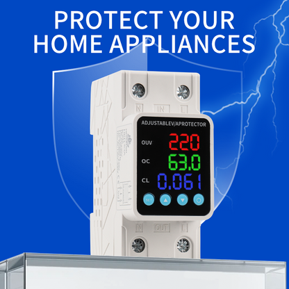 Adjustable Voltage/Current Protector HEVGKEOU | Digital Display for Voltage, Current & Power | Custom Overload Settings with One-Button Control