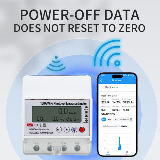 Tuya WiFi Solar Energy Meter & Smart Breaker Timer | Bidirectional PV Monitor with Remote App Control for Home Appliances