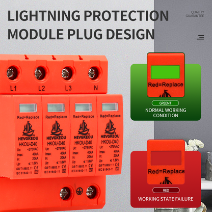 4P AC SPD Surge Protection Device | Lightning & Surge Arrester for 3-Phase Power Lines | Type 1/2 Industrial-Grade Protection | IEC 61643-11 Compliant
