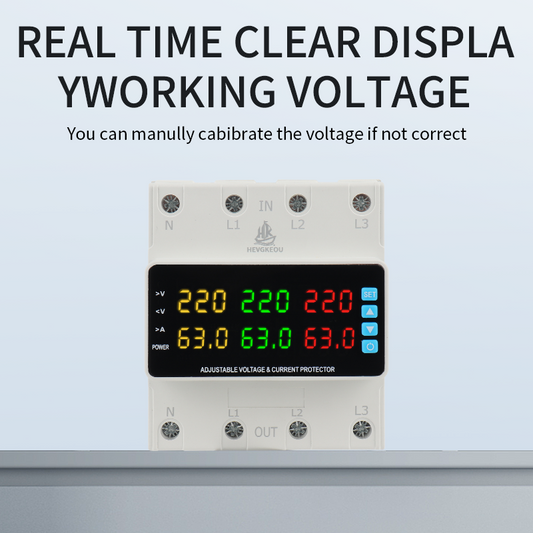 Adjustable 3 Phase Over Under Voltage Protector | 4P 63A 100A DIN Rail Mount with Digital Display for Power Monitoring | Voltage & Current Relay for Industrial & Commercial Applications