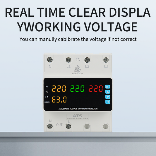 3-Phase Solar ATS with Integrated Protection | Reliable Auto Transfer Switch for PV Systems, 63A-100A with Overcurrent & Voltage Guard