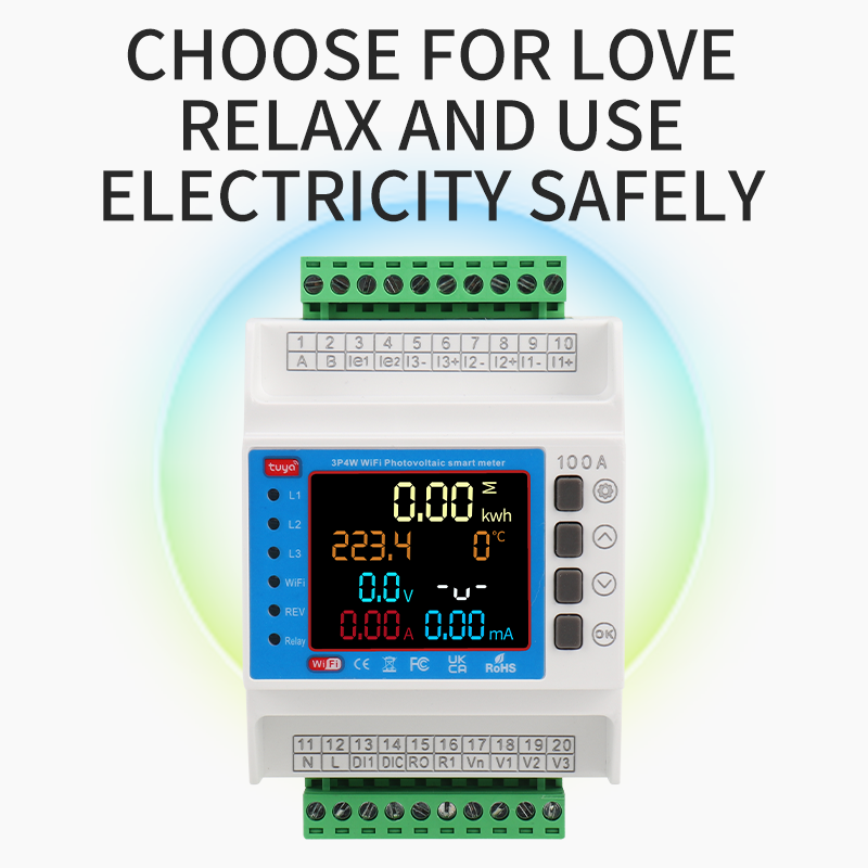 3 Phase Tuya WiFi Energy Meter with 3 CT Clamps | Smart Bi-Directional Monitor, Leakage/Over-Under Voltage Protector & Relay Switch