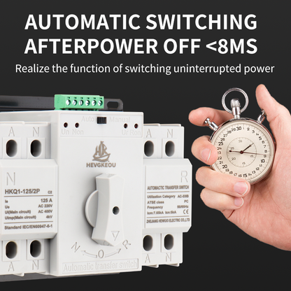 125A 220V Automatic Transfer Switch (ATS) | Universal Mains Power Changeover Switch | Safe Replacement Part for Wide Application – Generator, Solar, Grid