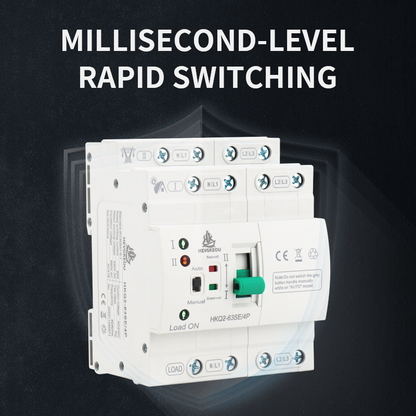 63A 4P Solar ATS | Automatic Transfer Switch for PV & Mains Power | 400V DIN Rail Mount Uninterrupted Changeover/Selector Switch