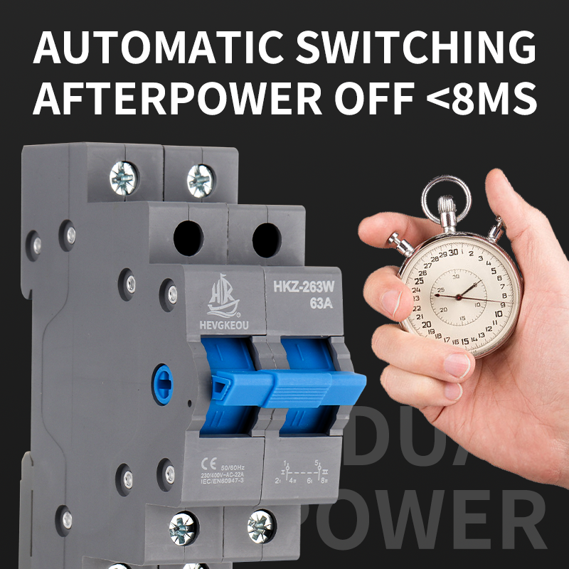 Hkz-263W 2p 63A Double Power Isolation Switch Red/Blue 230VAC 50/60Hz Dual Power Isolator Interrupter CE Certified for Safe Source Selection