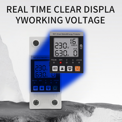 TUYA WiFi Earth Leakage Protector 63A | Smart Over/Under Voltage Relay Switch with Energy kWh Meter for Home & Industry | Alexa/Google Home Compatible RCBO