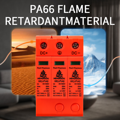 DC Surge Protective Device (SPD) A/B Type HKB/HKU-PV40 3P 40kA DC1000V Lightning Arrester - Red=Replace Indicator, CE Certified