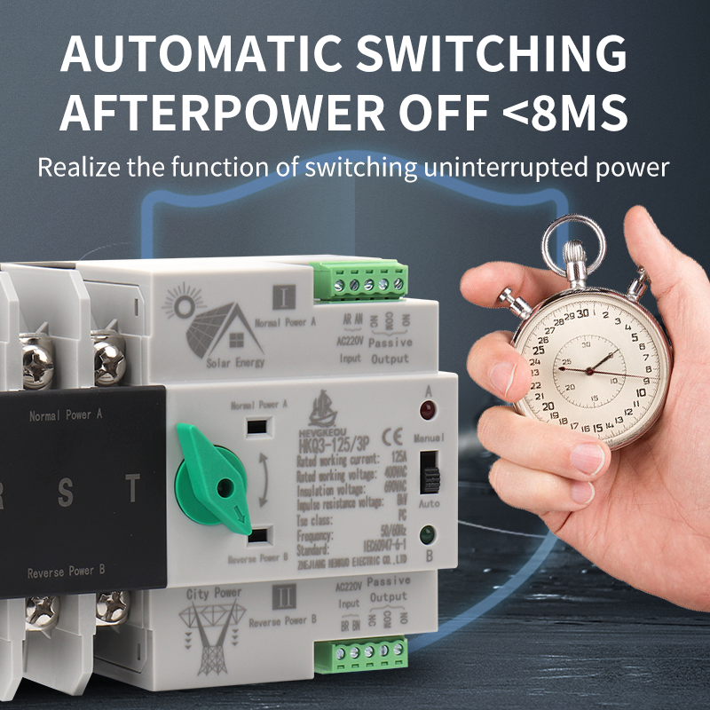 ATS 400V 125A 3p Automatic Transfer Switch DIN Rail Dual Power Changeover for Solar City Power Generator Uninterrupted