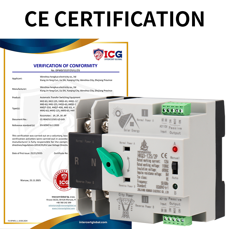 ATS 110V 125A 2P Automatic Transfer Switch | Solar/Utility/Generator Dual Power Source Switching | DIN Rail Mounting
