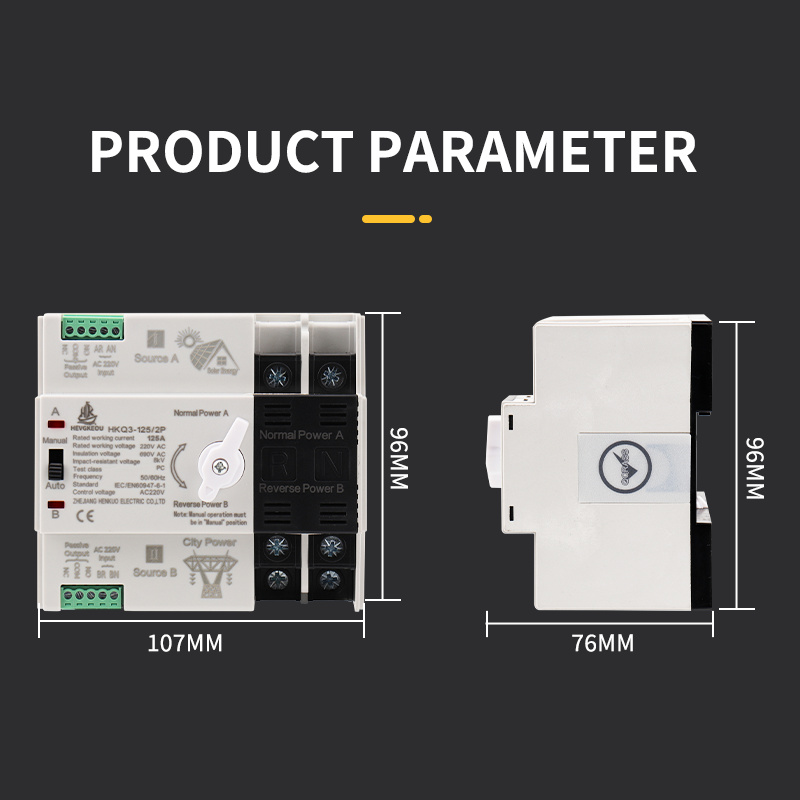 230V 125A 2P Automatic Transfer Switch (ATS) | DIN Rail | Backup Generator & Solar Transfer Switch