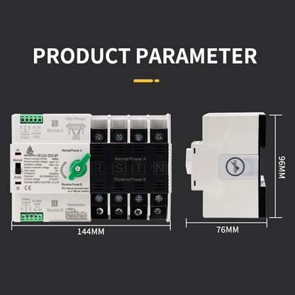 Solar ATS 125A 4P Automatic Transfer Switch | PV System & Inverter Dual Power Selector | 3-Phase DIN Rail Energy Changeover