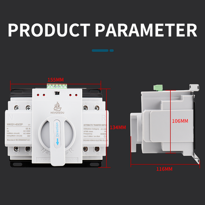 63A ATS with Built-in MCB | 2P Automatic Transfer Switch | 230V Dual Power Changeover with Circuit Breaker Protection