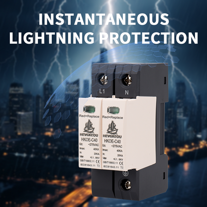 AC Surge Protective Device (SPD) 2P 40kA A/B Type HKQE-C40/B40 275VAC Lightning Surge Arrester for Home Industrial CE Certified