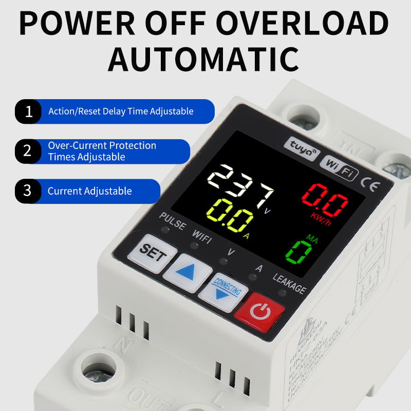 TUYA WiFi Earth Leakage Protector 63A | Smart Over/Under Voltage Relay Switch with Energy kWh Meter for Home & Industry | Alexa/Google Home Compatible RCBO