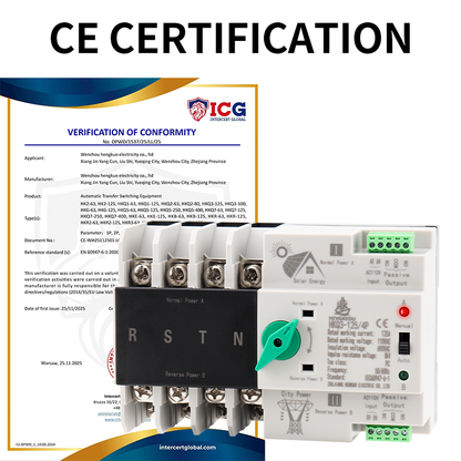 110V 4P Solar ATS | Automatic Transfer Switch for PV Systems | 125A Dual Power Changeover for Inverter/Grid/Generator