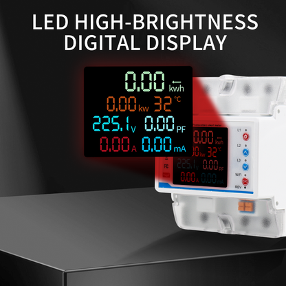 Smart 3-Phase Power Manager: Tuya WiFi kWh Meter with Leakage Protection, OVP/UVP Relay & Bi-Directional Monitoring | 4-in-1 Energy Management System for Solar, Industry & Commercial Use