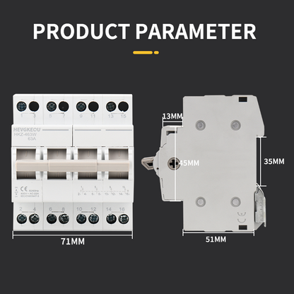 Manual Transfer Switch (MTS) 4P 63A | DIN Rail Modular Isolator | Dual Power Changeover & Main Disconnect Switch for Household & Commercial Use