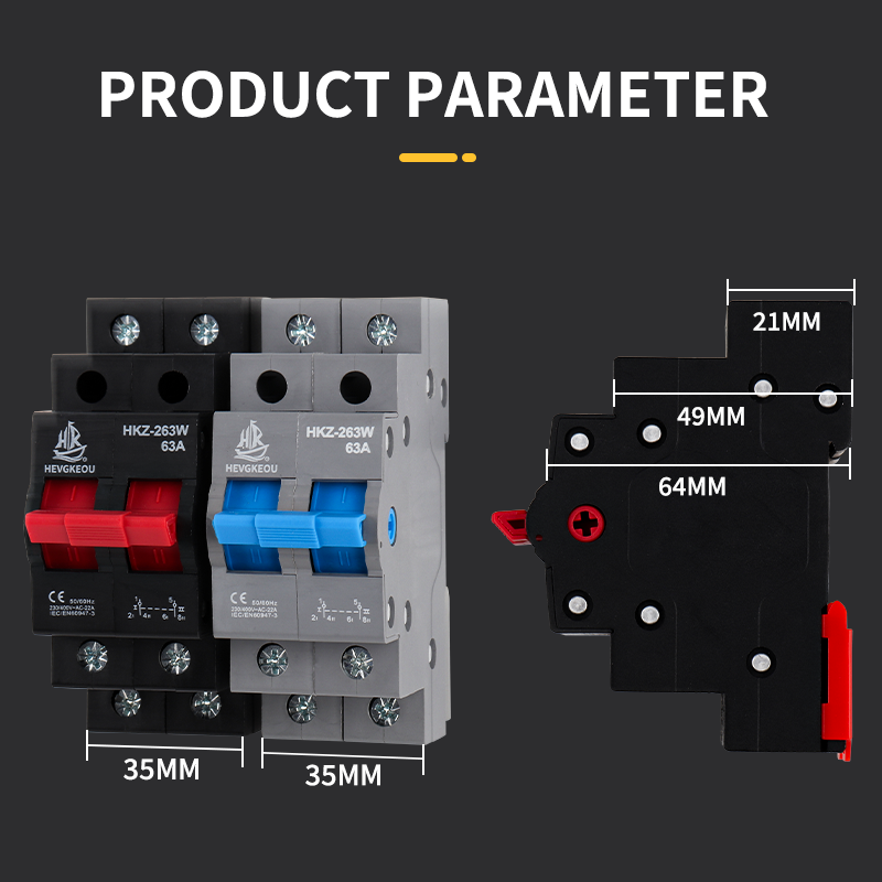 Hkz-263W 2p 63A Double Power Isolation Switch Red/Blue 230VAC 50/60Hz Dual Power Isolator Interrupter CE Certified for Safe Source Selection