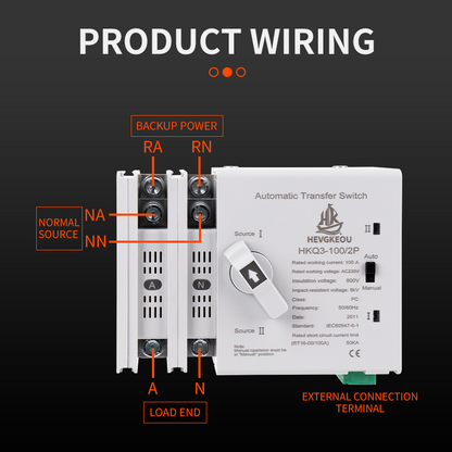 2P 100A Automatic Transfer Switch (ATS) | 230VAC Dual Power Changeover | Auto/Manual with Seamless Millisecond Switching | DIN Rail