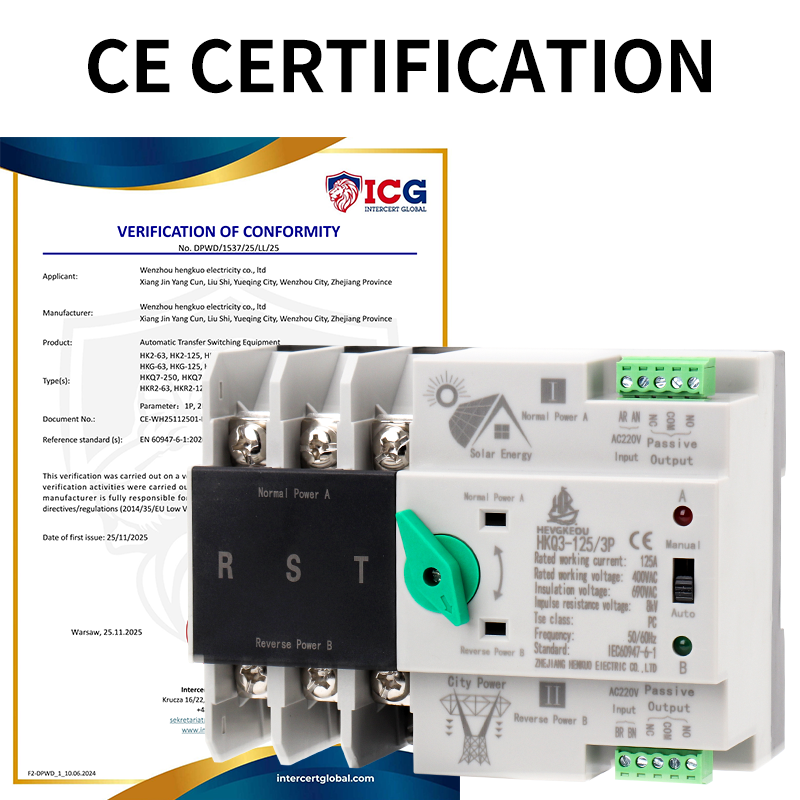 ATS 400V 125A 3p Automatic Transfer Switch DIN Rail Dual Power Changeover for Solar City Power Generator Uninterrupted
