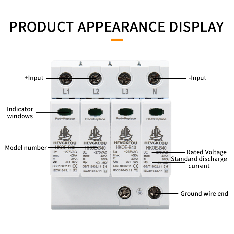 4P AC SPD Surge Protection Device | Lightning & Surge Arrester for 3-Phase Power Lines | Type 1/2 Industrial-Grade Protection | IEC 61643-11 Compliant