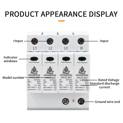 4P AC SPD Surge Protection Device | Lightning & Surge Arrester for 3-Phase Power Lines | Type 1/2 Industrial-Grade Protection | IEC 61643-11 Compliant
